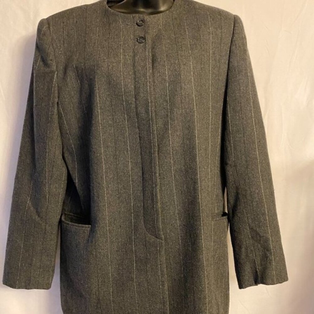 Vintage Ashley Brooke Women's Career Suit & Skirt Gray Pinstripes Button Down 12